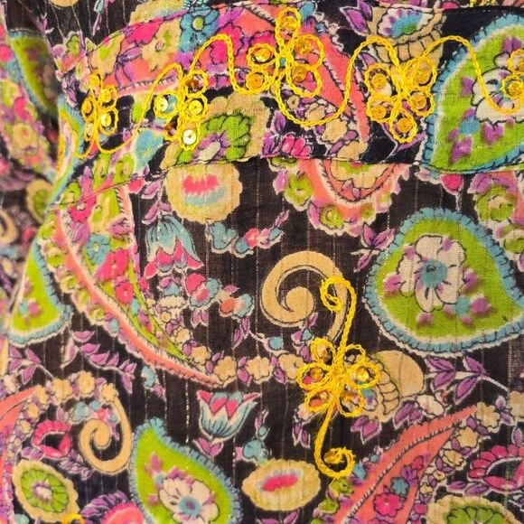 Colorful Floral Paisley Tunic with Embroidery Sz M Ethnic Tribal Vibe - Picture 6 of 7